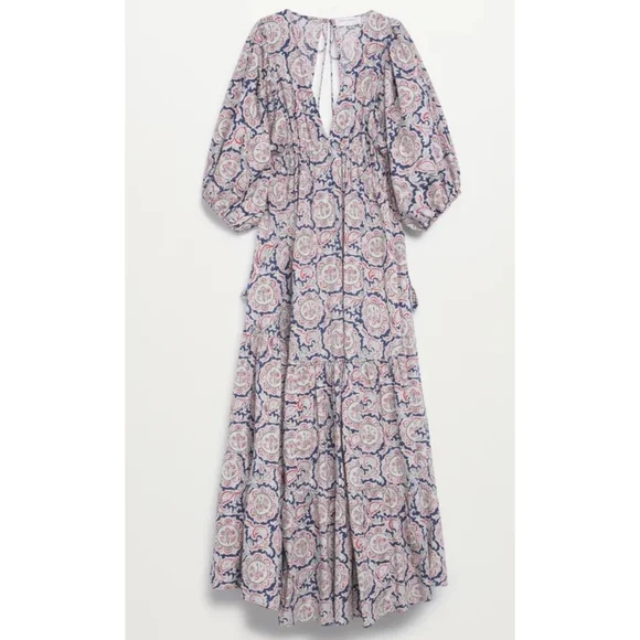 Chufy X MANGO Paisley Printed Tiered Maxi Dress Size 6 Color White Paisley - Picture 6 of 16